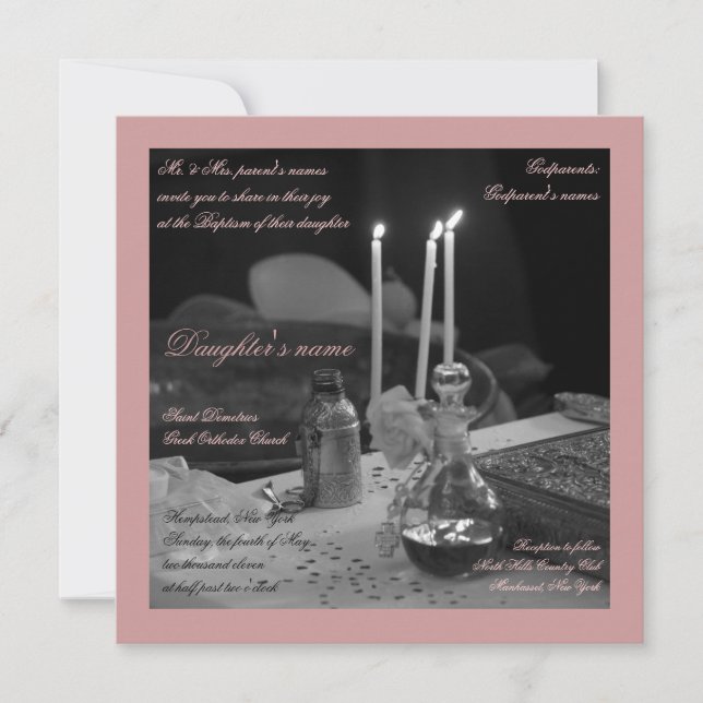 Pink Vaftisi Invitation (Front)
