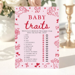Pink Valentine Baby Traits Baby Shower Game Invitation