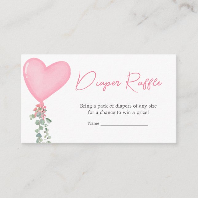 Pink Valentine Balloon Baby Shower Diaper Raffle Enclosure Card (Front)