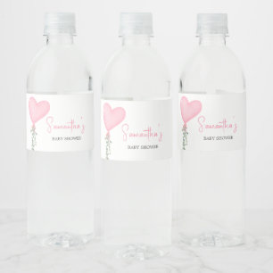 Pink Valentine Balloon Baby Shower  Water Bottle Label