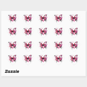 Pink Valentine butterfly Heart Sticker