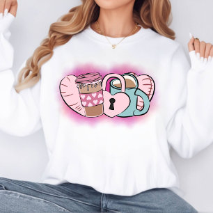 Pink Valentine Coffee Mug Doodle Sweatshirt