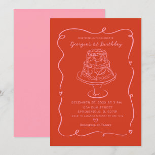 Pink Valentine Conquette Bow Girl's 1st Birthday Invitation