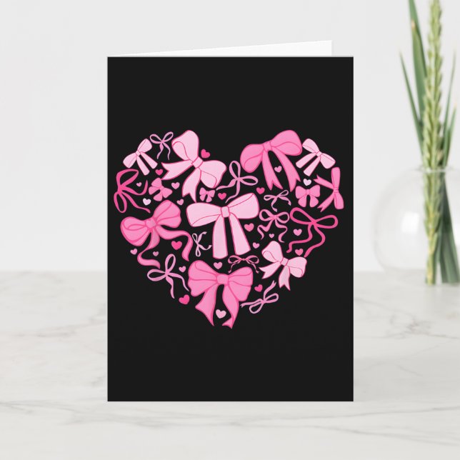Pink Valentine Coquette Bow Heart  Card (Front)