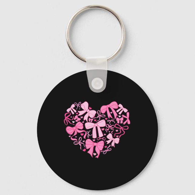 Pink Valentine Coquette Bow Heart  Key Ring (Front)