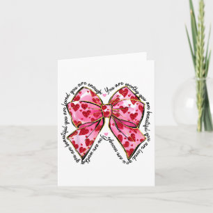 Pink Valentine Coquette Bow Heart You Are Loved  Card