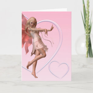 Pink Valentine Fairy and Pink Hearts Holiday Card