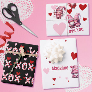 Pink Valentine Gnomes Wrapping Paper Sheet