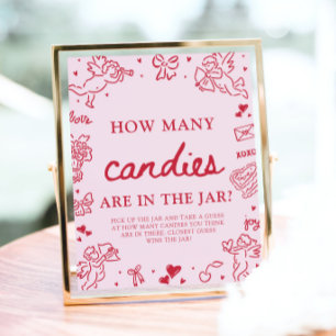 Pink Valentine Guess How Many Candies Baby Shower  Poster