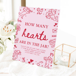 Pink Valentine Guess How Many Hearts Baby Shower Pedestal Sign