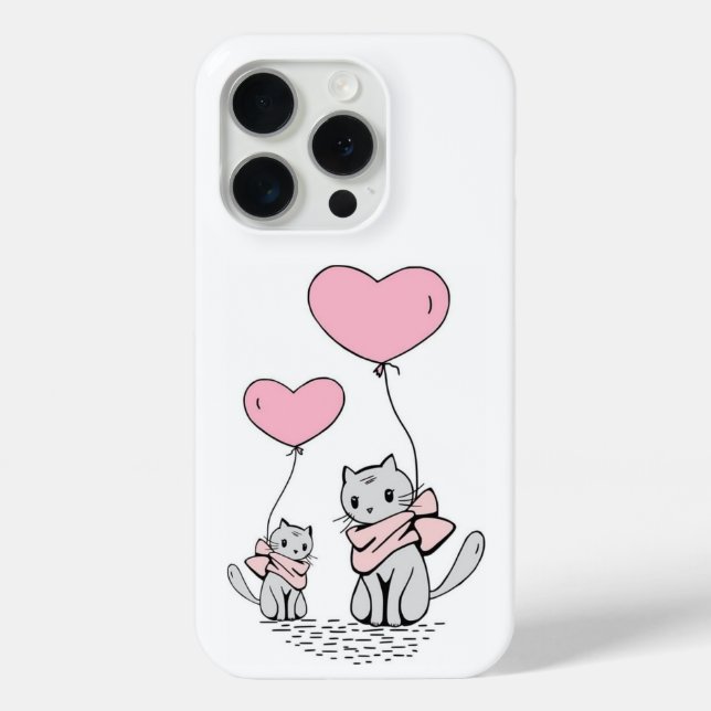 PINK VALENTINE HEART BALLOONS WITH GRAY KITTENS Case-Mate iPhone CASE (Back)