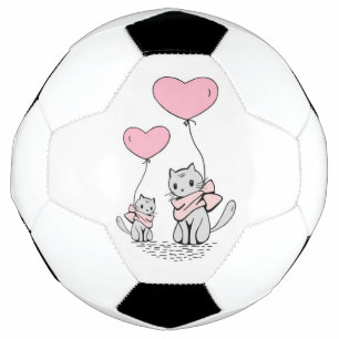 PINK VALENTINE HEART BALLOONS WITH GRAY KITTENS FOOTBALL