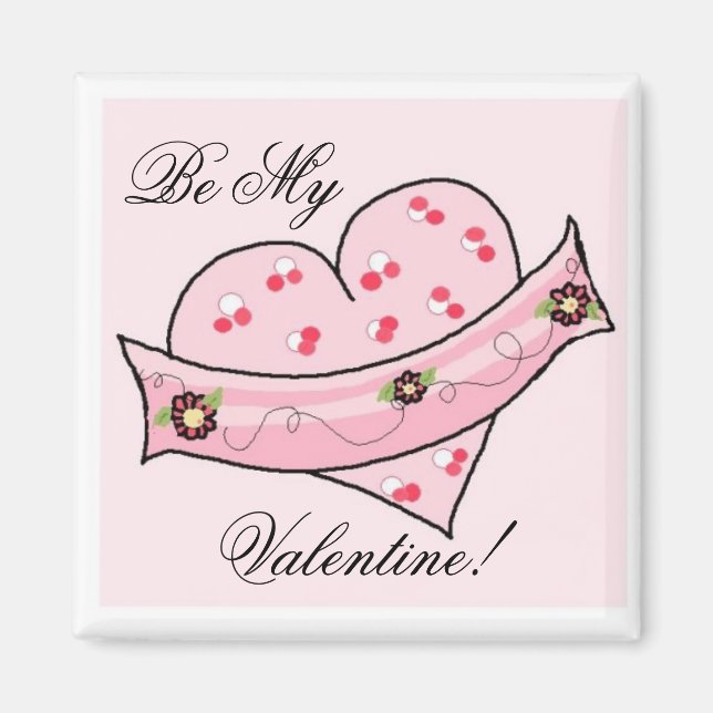 Pink Valentine Heart With Sash Magnet (Front)