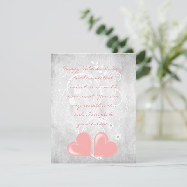 Pink Valentine Hearts Flat Note Card (Standing Front)