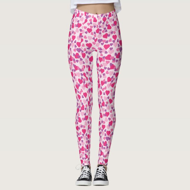 Pink Valentine Hearts Leggings (Front)