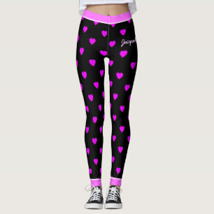Pink Valentine Hearts on BLACK Leggings