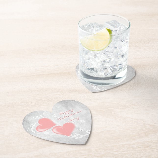 Pink Valentine Hearts Paper Coaster (Insitu)