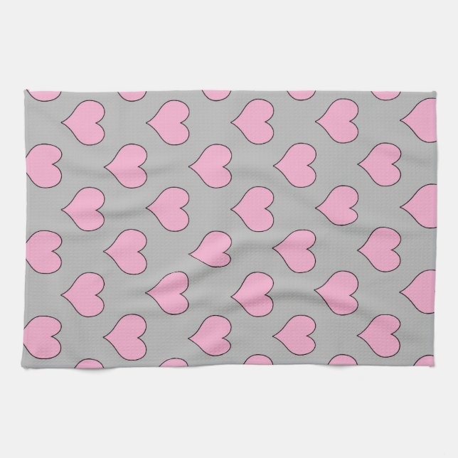 Pink valentine hearts pattern kitchen towel (Horizontal)