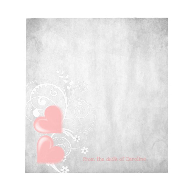 Pink Valentine Hearts Personalised Notepad (Front)