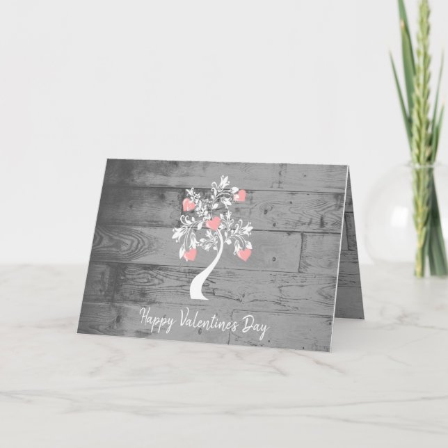 Pink Valentine Hearts Tree Greeting Card (Front)