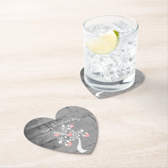 Pink Valentine Hearts Tree Paper Coaster (Insitu)