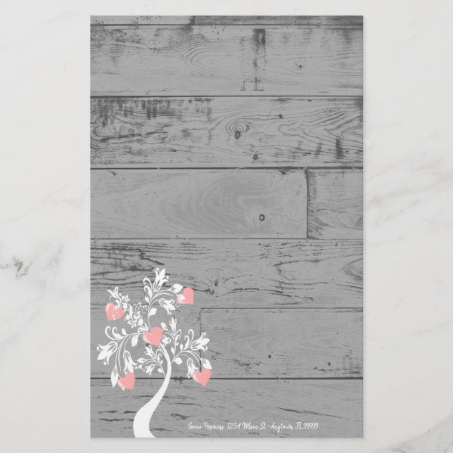 Pink Valentine Hearts Tree Personalised Stationery (Front)