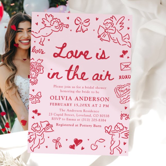 Pink Valentine Love is in the Air Bridal Shower Invitation (Pink Valentine Love is in the Air Bridal Shower Invitation)