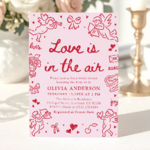 Pink Valentine Love is in the Air Bridal Shower Invitation