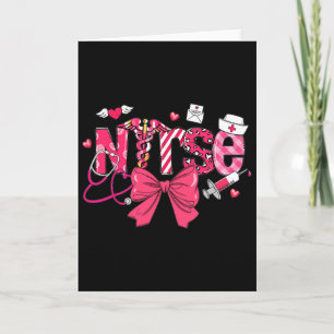 Pink Valentine Nurse Coquette Bow Cupids Favorite Card
