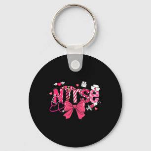Pink Valentine Nurse Coquette Bow Cupids Favorite Key Ring