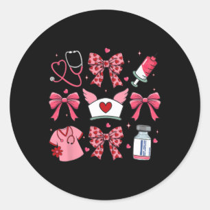Pink Valentine Nurse Coquette Bow Cupids Favourite Classic Round Sticker