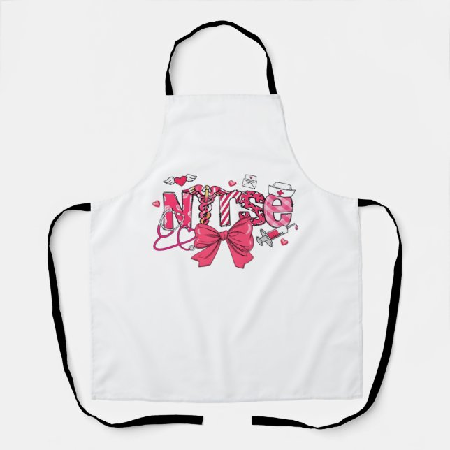 Pink Valentine Nurse, Valentine Coquette Bow Overs Apron (Front)