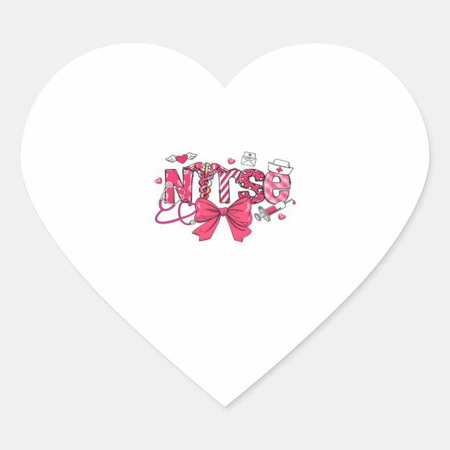 Pink Valentine Nurse, Valentine Coquette Bow Overs Heart Sticker (Front)