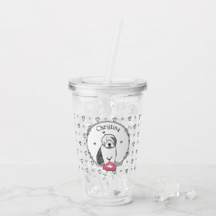 Pink Valentine Old English Sheepdog Dog Grey 1 Fun Acrylic Tumbler