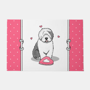 Pink Valentine Old English Sheepdog Dog Grey 1 Fun Doormat