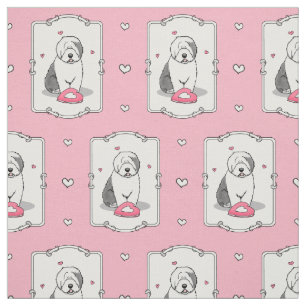 Pink Valentine Old English Sheepdog Dog Grey 1 Fun Fabric