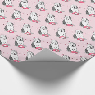 Pink Valentine Old English Sheepdog Dog Grey 1 Fun Wrapping Paper