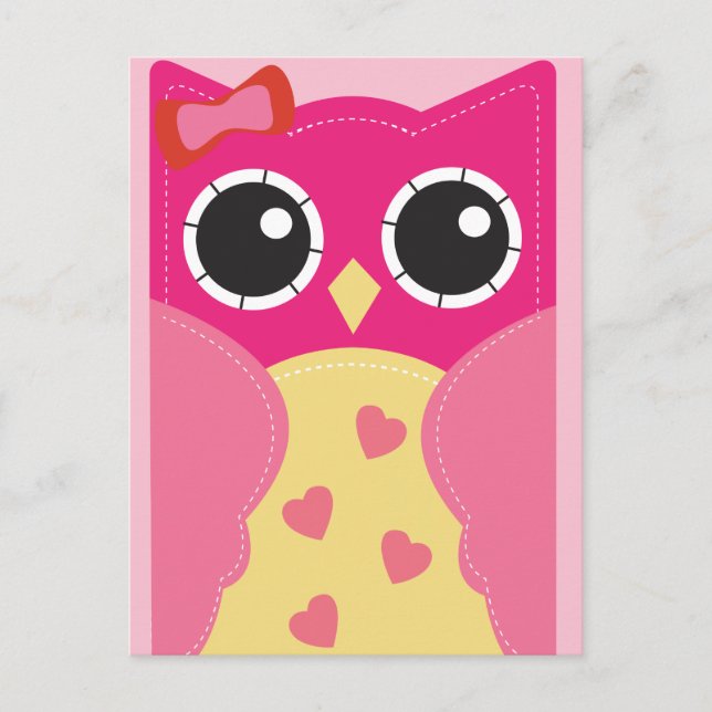 Pink Valentine Owl Classroom Cards for Kids (Front)