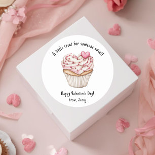 Pink Valentine’s Day Cupcake Treat Favor Classic Round Sticker