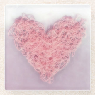 Pink Valentine’s Day Woollen Yarn Knitting Heart Glass Coaster