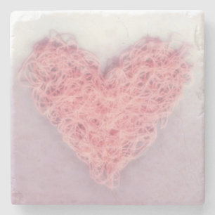 Pink Valentine’s Day Woollen Yarn Knitting Heart Stone Coaster