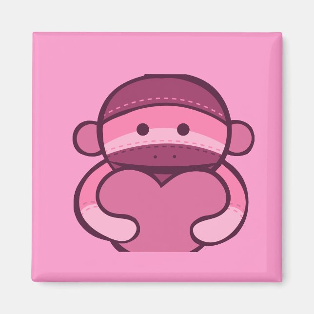 Pink Valentine Sock Monkey Merchandise Magnet (Front)