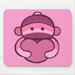 Pink Valentine Sock Monkey Merchandise Mouse Mat