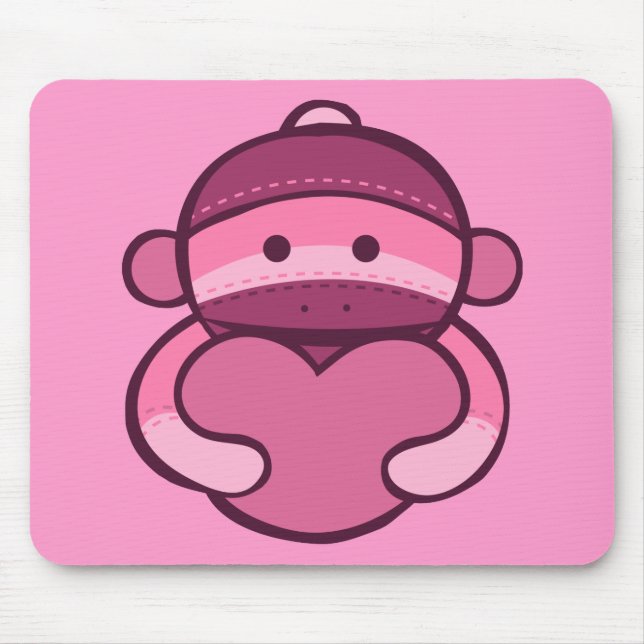 Pink Valentine Sock Monkey Merchandize Mouse Mat (Front)