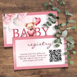Pink Valentine Teddy Bear Registry Baby Shower Enclosure Card