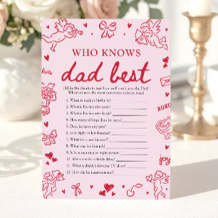 Pink Valentine Who Knows Dad Best Baby Shower Game Invitation