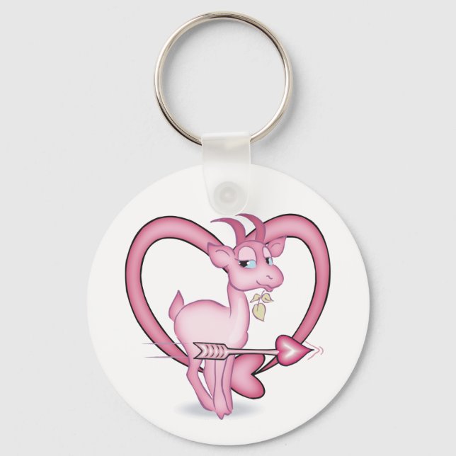Pink Valentine's Day  Cartoon Goat Gift Key Ring (Front)
