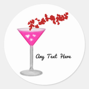 Pink Valentine's Day Cocktail Custom Party Favour Classic Round Sticker