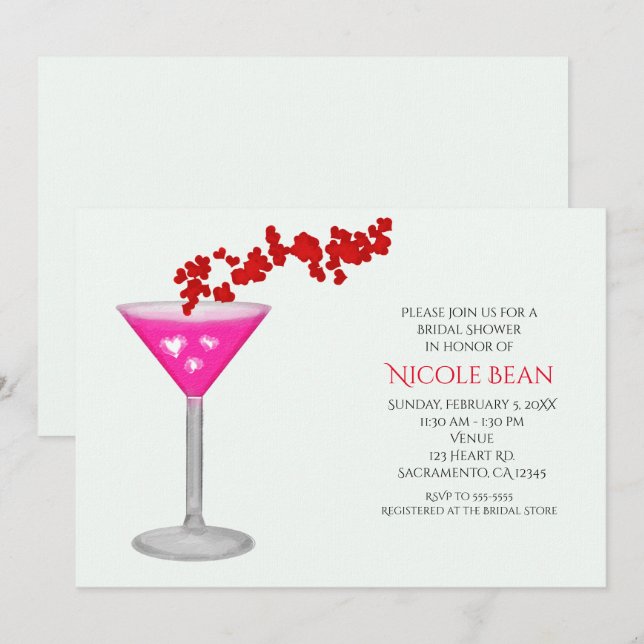 Pink Valentine's Day Cocktail Party Invitations (Front/Back)