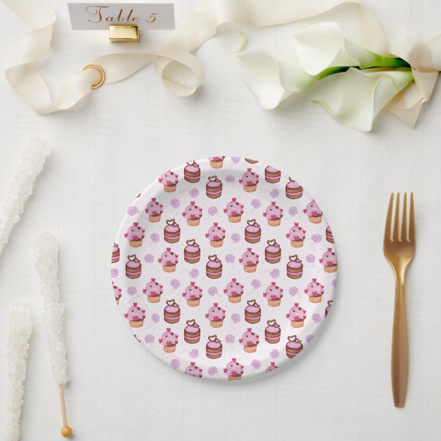 Pink Valentines Day Cupcake   Paper Plate (Wedding)
